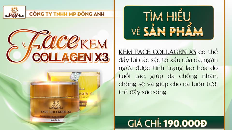 Kem Face Collagen X3 Dưỡng Trắng Da - Ngừa Mụn - Mờ Nám - Phục Hồi Da Mỹ Phẩm Đông Anh Chính Hãng 20g