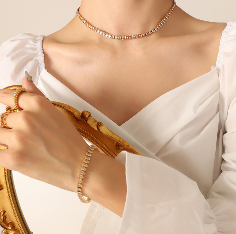 Dây Chuyền Hoặc Lắc Tay Đá Zircon Sang Trọng Titan Ko Đen TT 4243