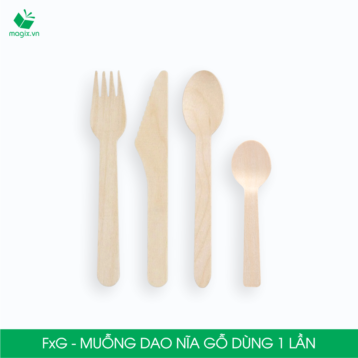 Combo 100 cái Muỗng gỗ, Nĩa gỗ, Dao gỗ - Dụng cụ gỗ ăn uống dùng 1 lần tiện lợi thân thiện môi trường