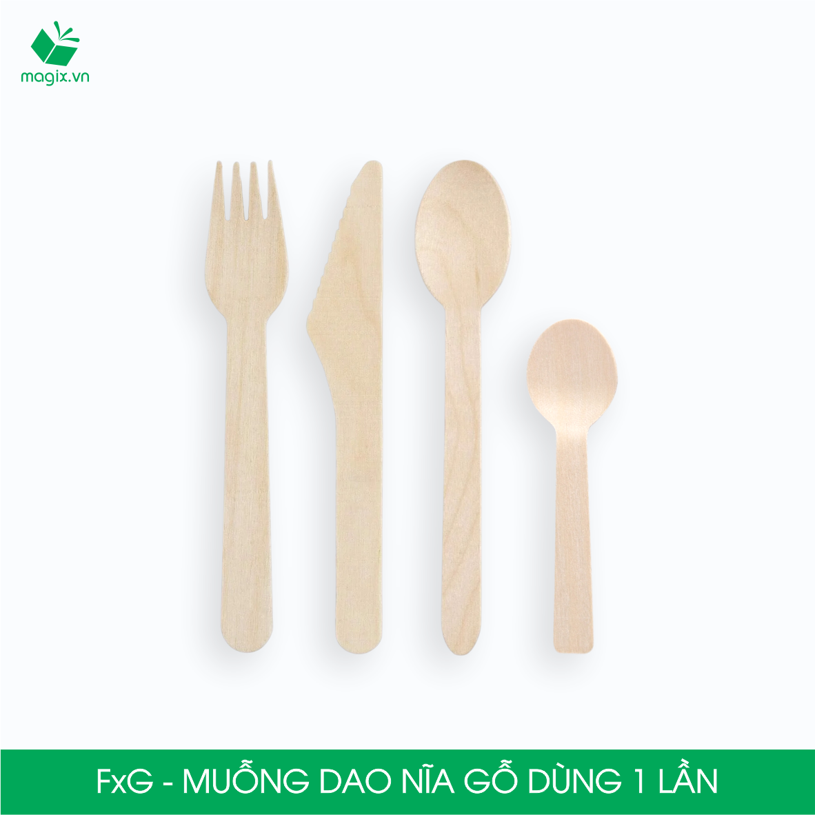 Combo 100 cái Muỗng gỗ, Nĩa gỗ, Dao gỗ - Dụng cụ gỗ ăn uống dùng 1 lần tiện lợi thân thiện môi trường 