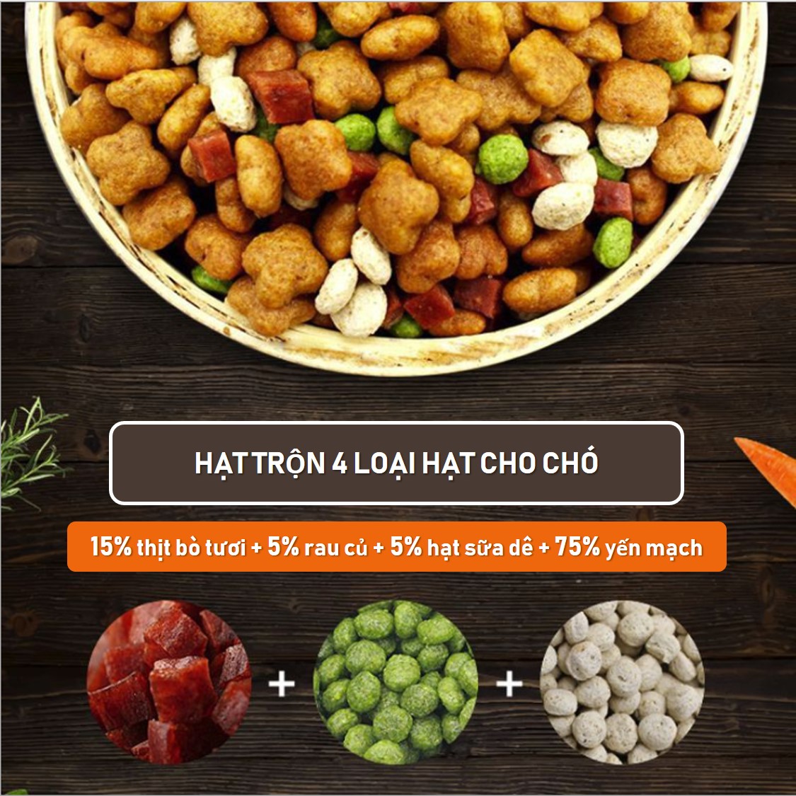 Hạt thức ăn cho chó (Túi 2.5Kg) mix nhiều vị Bò, rau củ, sữa dê, yến mạch