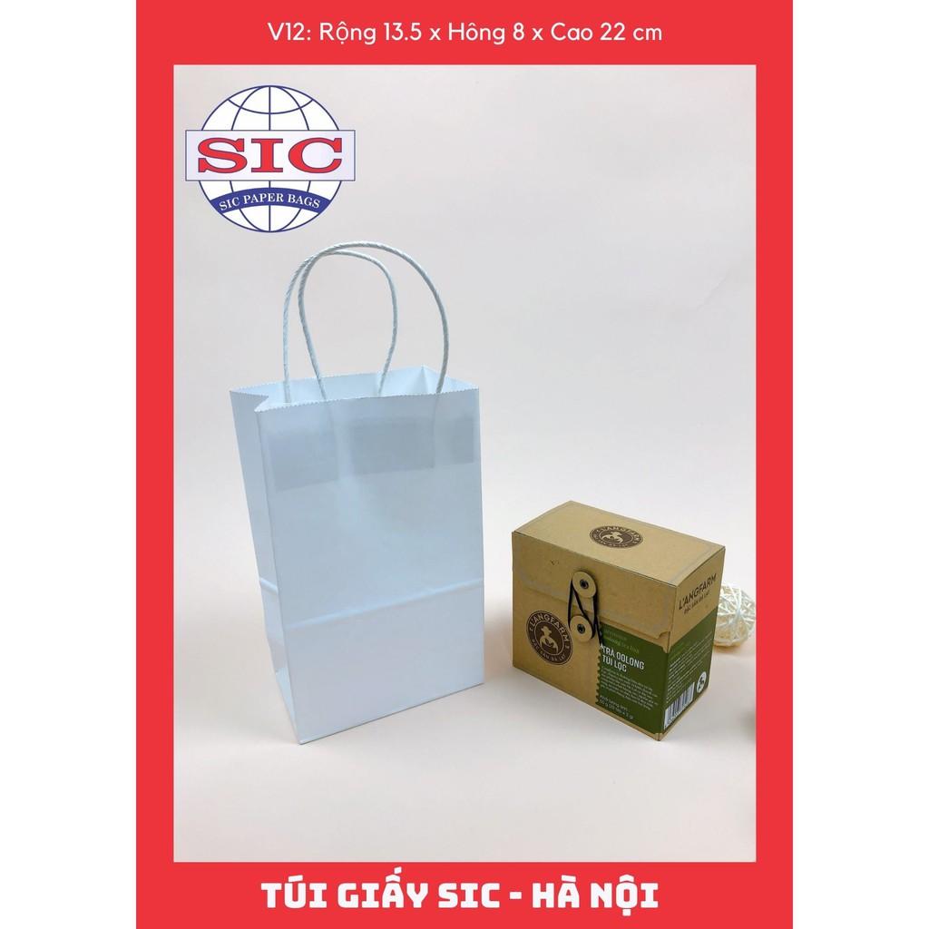 100 CHIẾC TÚI GIẤY KRAFT V12: 13.5x8x22 MÀU TRẮNG CÓ QUAI