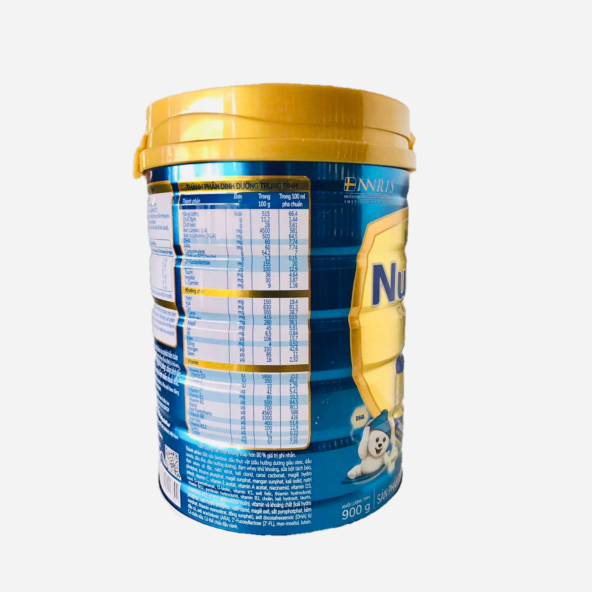 Bộ 5 lon sữa Nuti IQ Gold 3 900g - Phát triển não bộ và thị giác, Tăng cường sức đề kháng, Phát triển cân nặng - chiều cao, Tiêu hoá - hấp thu tốt, Ngăn ngừa táo bón