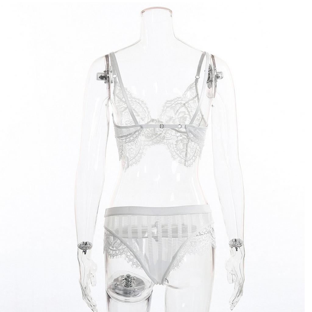 Women White Lace Bra Panty G-String Lingerie Sleepwear Bodysuits