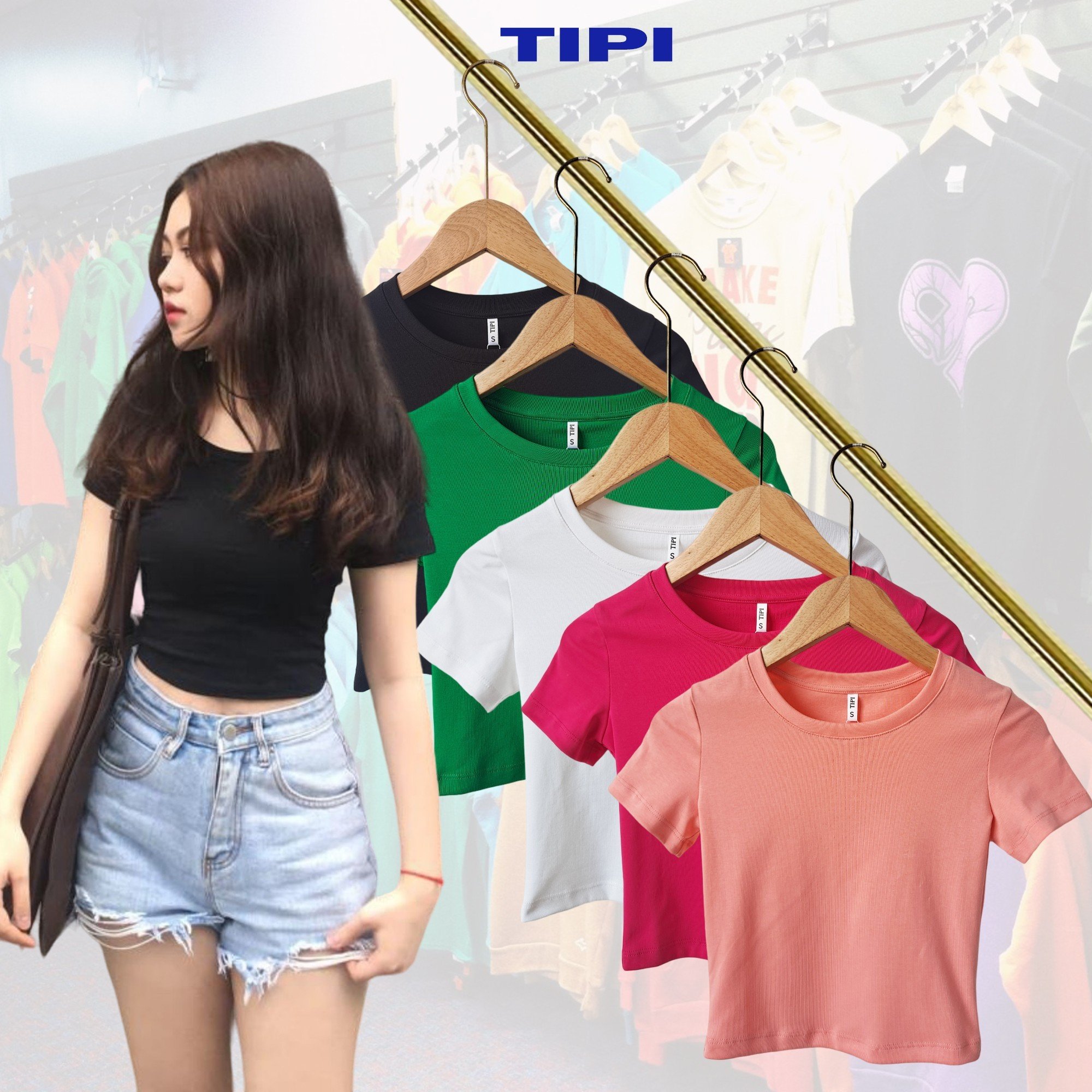 Áo croptop nữ cổ tròn tay ngắn, chất 100% cotton Zip, croptop cổ tròn ngắn tay trơn phong cách Hàn Quốc