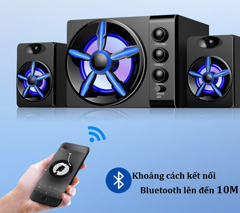 Bộ 3 Loa Vi Tính Để Bàn D-215 Hộp Gỗ, Âm Thanh Siêu Trầm, Hỗ Trợ Bluetooth, USB, Thẻ nhớ, Jack 3.5