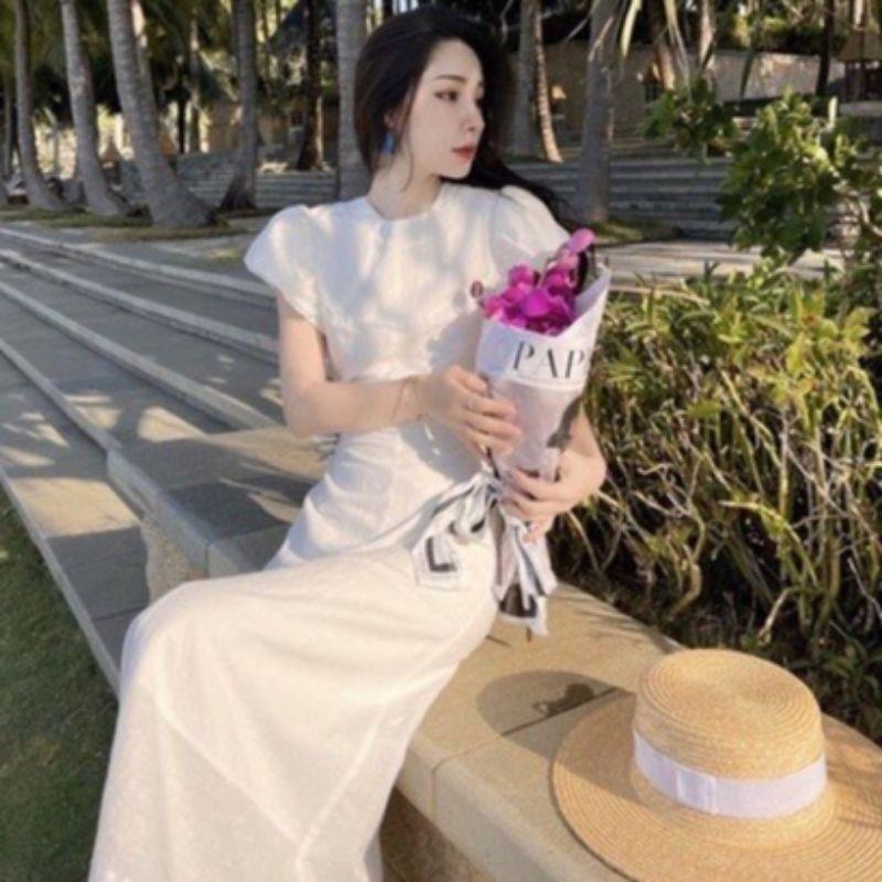 Đầm maxi tay bồng lưng thun dây rút siêu sang chảnh Summer Dress