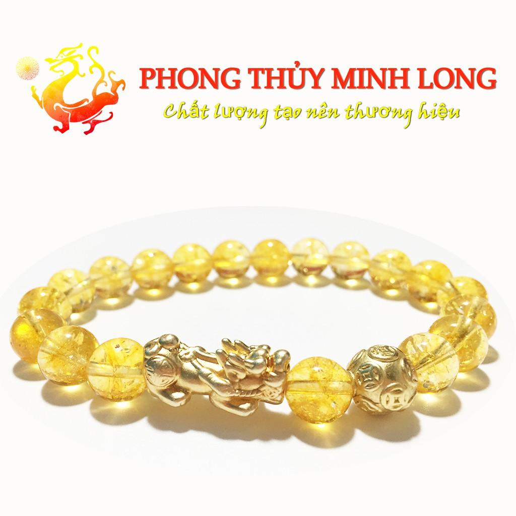 Vòng tay đá. Thach Anh Vàng chất lượng 5A mix Tỳ Hưu và 1 hạt Kim Tiền Vàng hợp người mệnh Thổ và Kim