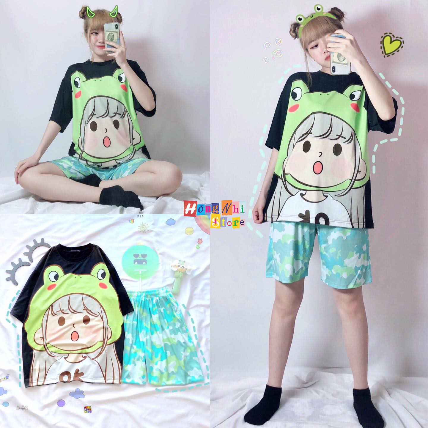 Quần Short Cartoon Unisex, Quần Đùi Hoạt Hình Loang Màu Phiên Bản Mới - MM