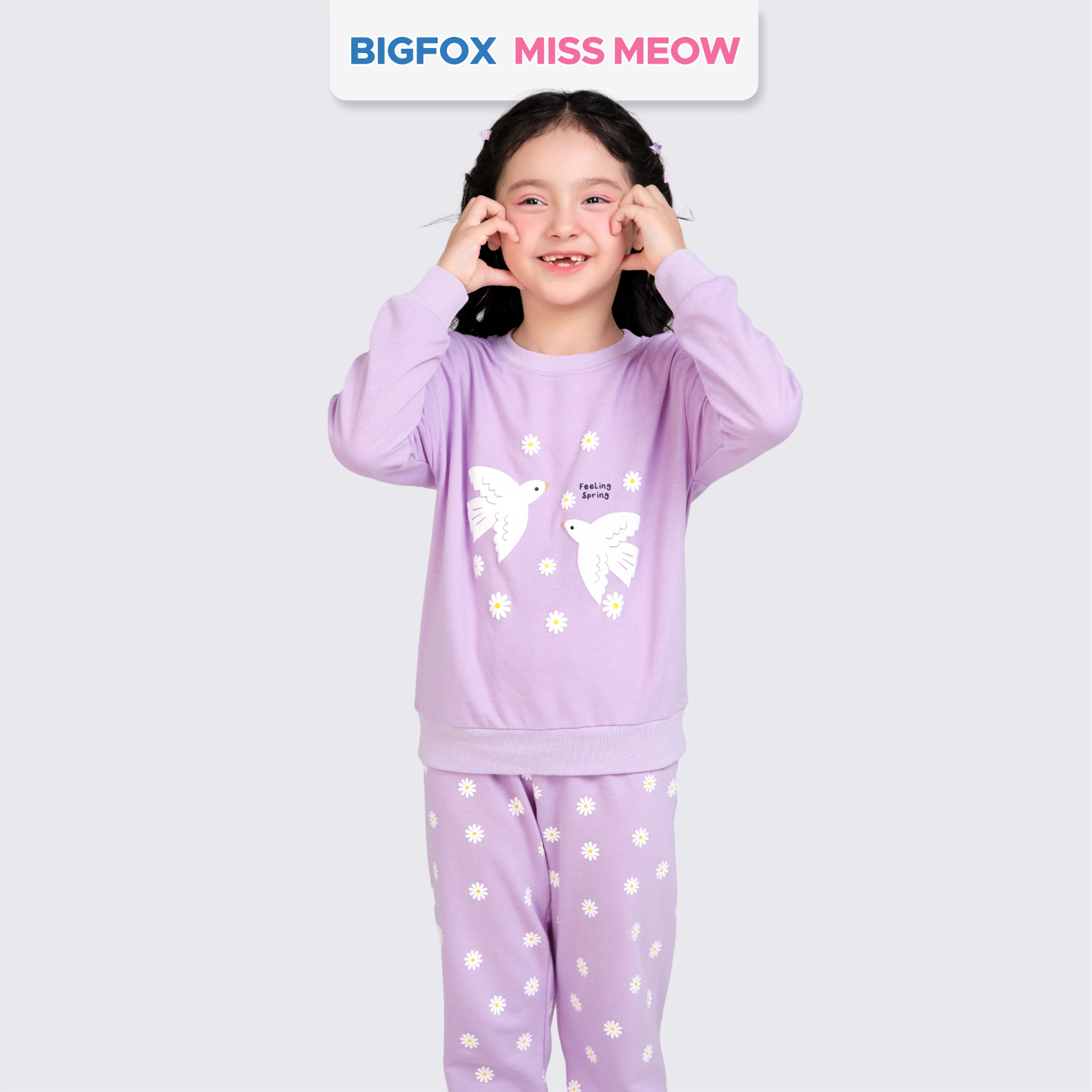 Bộ quần áo nỉ cho bé gái size đại Bigfox Miss Meow thu đông dài tay mặc nhà cỡ trẻ em 3-11 tuổi 35kg