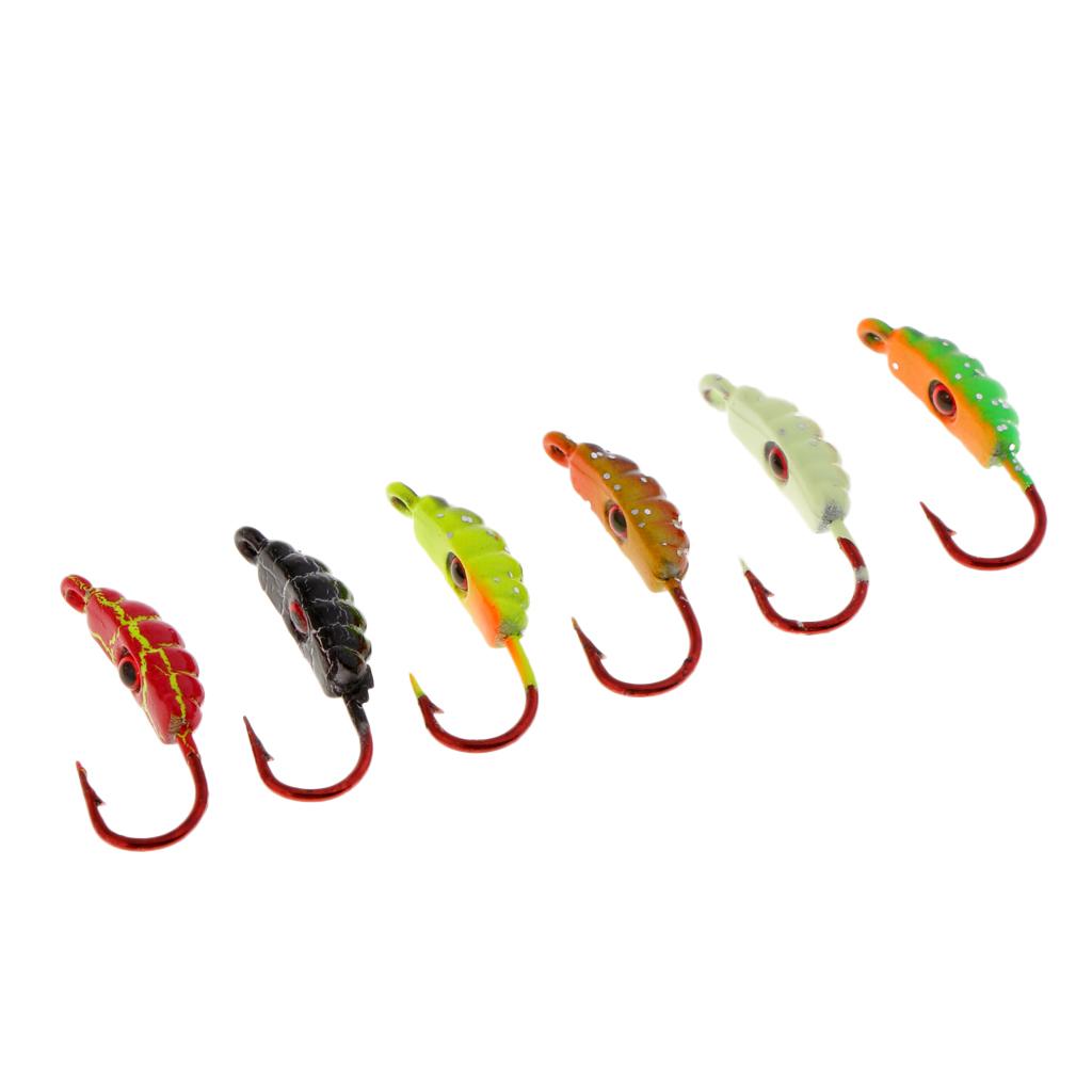 6pcs Winter Ice Artificial Fishing Lures Lead Head Crank Fishing Hooks Bait