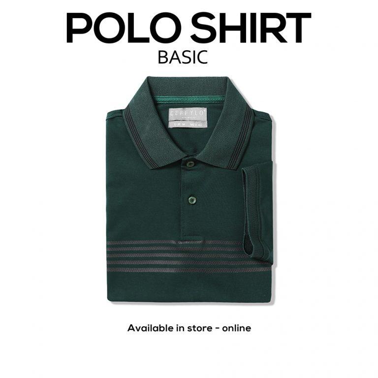 Áo Polo Nam In Họa Tiết Kẻ Ngang màu Xanh Rêu Ceffylo, Kiểu Dáng Basic Dễ Kết Hợp, Chất Liệu Cotton Co Giãn Nhẹ