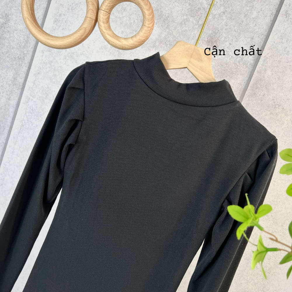 Đầm body cổ lọ tay phồng dáng ngắn phong cách Hàn Quốc hàng có sẵn tại Hana Store