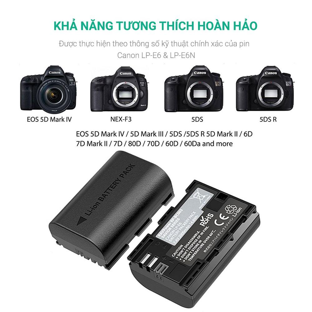 Bộ sạc pin máy ảnh Canon LP-E6N chính hãng Ravpower RP-BC003 2 pin 2000mAh - Hàng Chính Hãng