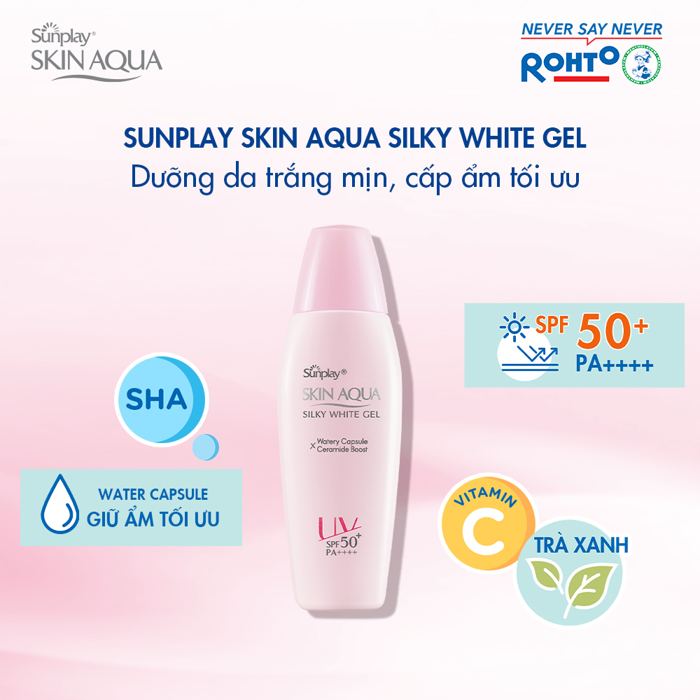 Kem chống nắng Skin Aqua dưỡng trắng & dưỡng ẩm, dùng hàng ngày dạng gel Sunplay Skin Aqua Silky White Gel Eco Việt Nam SPF 50, PA++++ 70g