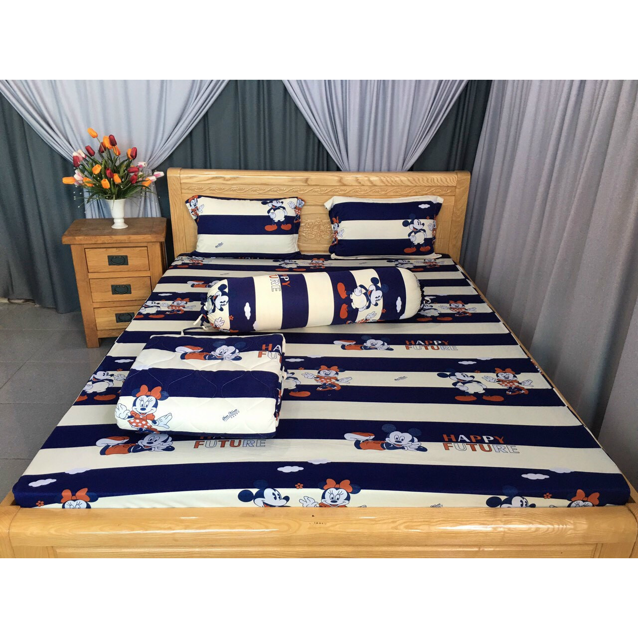 Bộ drap thun lạnh chuột Mickey 1m6 (không chăn)