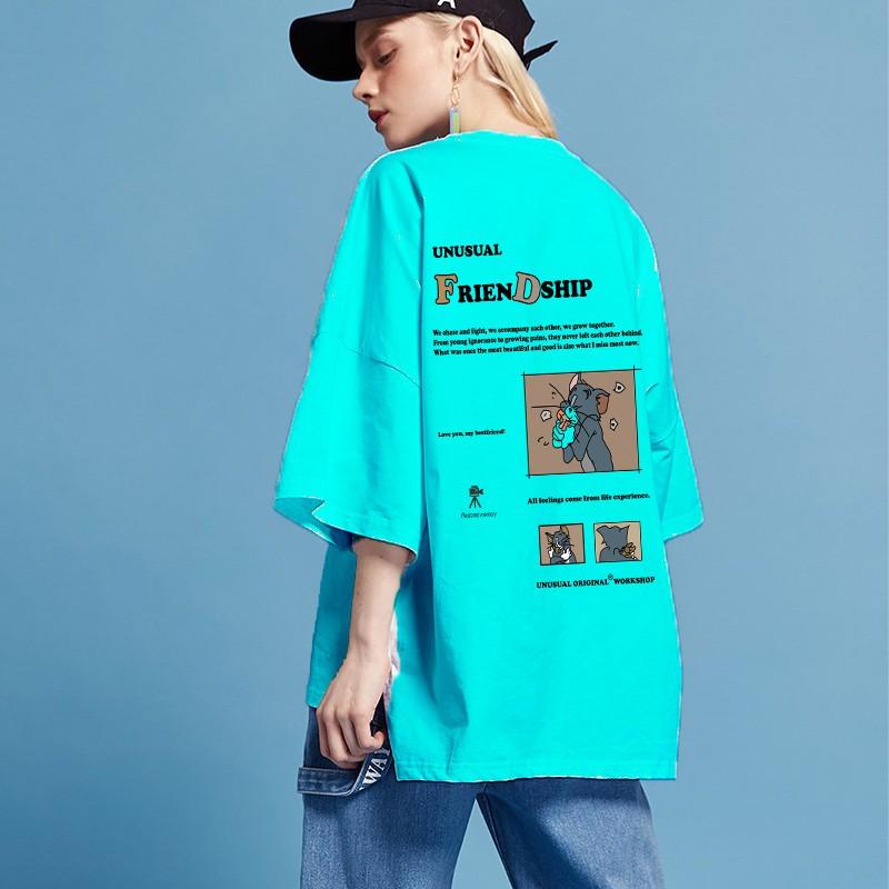 Áo thun nam nữ unisex tay lỡ phông form rộng teen cổ tròn oversize cotton giá rẻ basic đen trắng tee pull TOM&JERRY FRENDSHIP