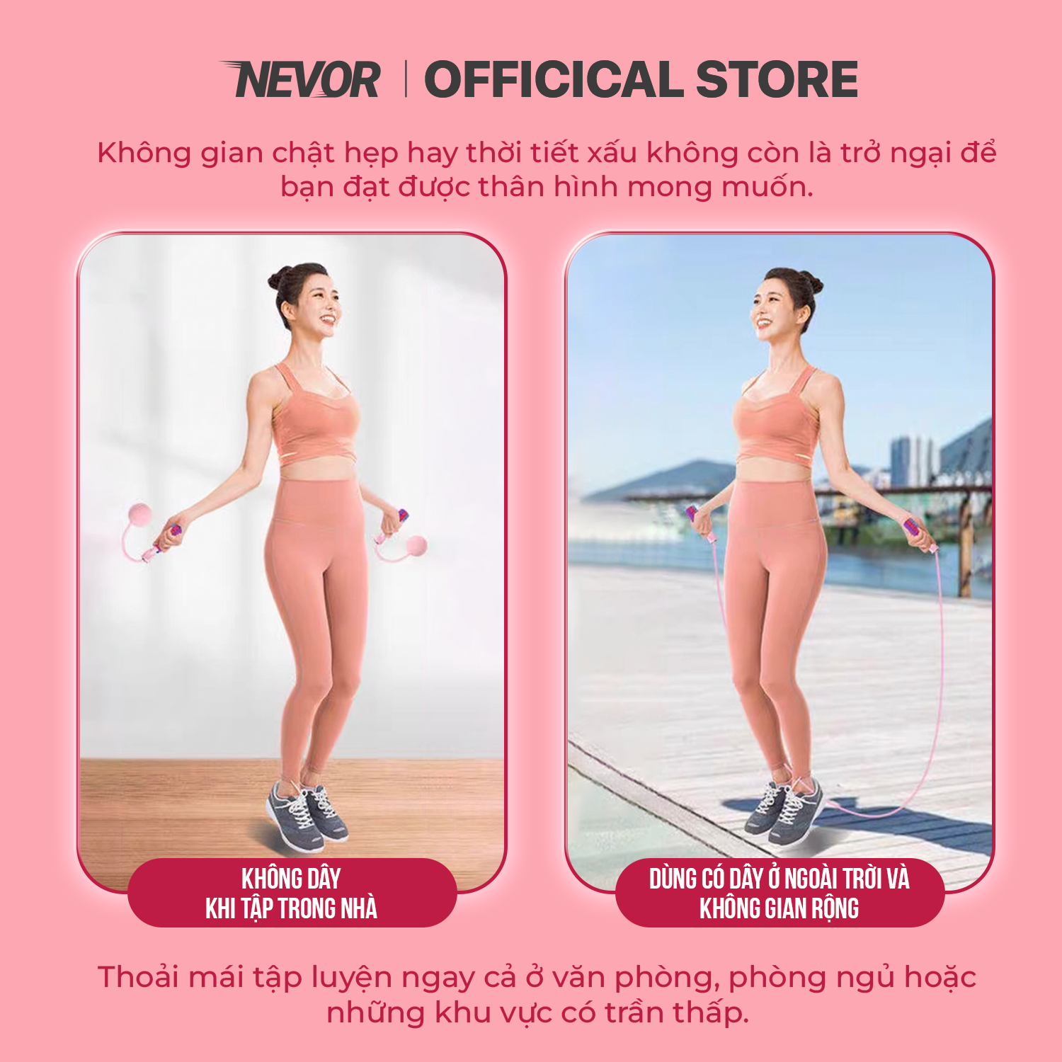 Combo Dây Nhảy Thể Lực 2 Trong 1 Nevor DN02 Hỗ Trợ Tập Luyện, Giảm Cân Tiện Lợi Ngay Tại Nhà