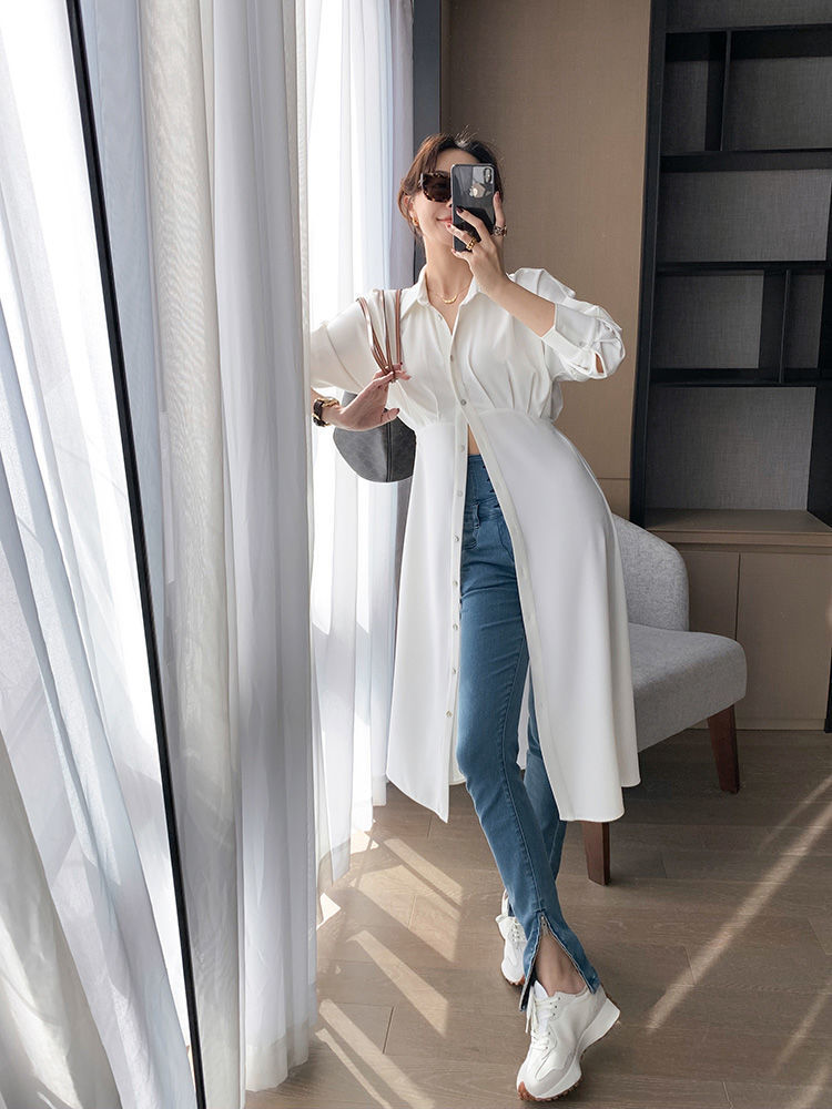 Đầm suông dáng dài cổ sơ mi cài khuy làm được luôn áo choàng