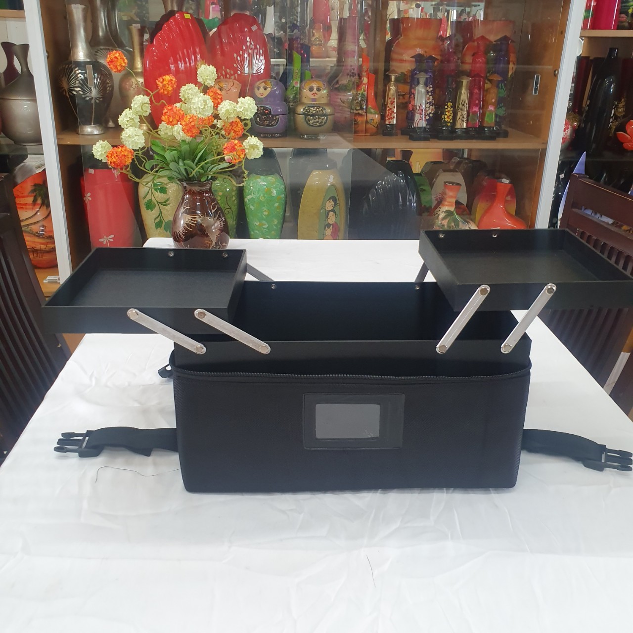 Hàng cao cấp - Cốp túi vải dày dặn bọc inox viền măm , có dây đeo đựng mỹ phẩm, nail, mi chuyên nghiệp tiện lợi size 40x20x22 cm