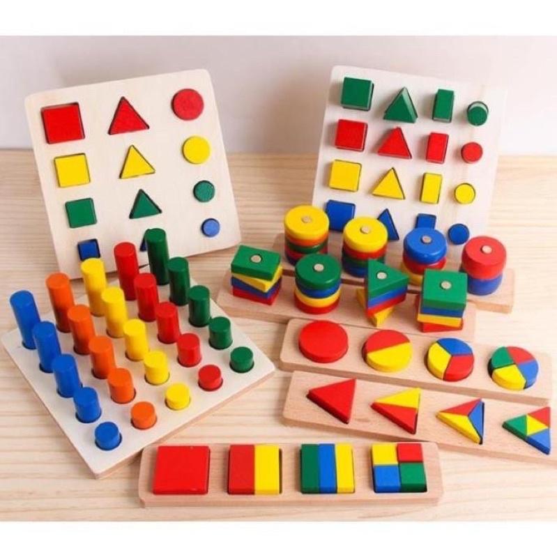 Bộ Giáo Cụ Montessori 8 Món - Loại 1 - Giúp Phát Triển Trí Tuệ Về Hình Học, Toán Học