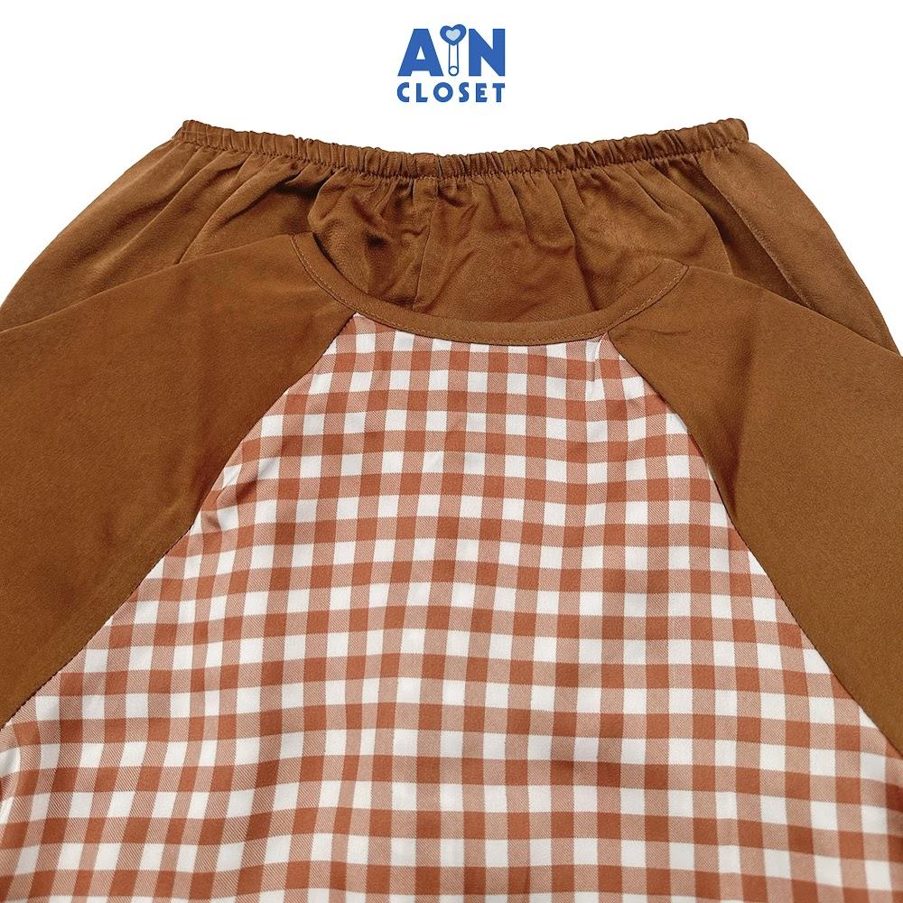 Bộ quần áo Bà Ba Dài unisex cho bé hoạ tiết Caro Lụa Nâu - AICDBTJJEF3Y - AIN Closet