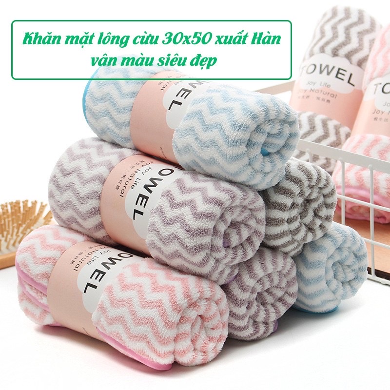 Sét 5 cái khăn lau mặt cuộn tròn  lông cừu Hàn Quốc  50 x 30cm   ,   kẻ sọc nhiều màu ,  sợi bông mềm mại cao cấp