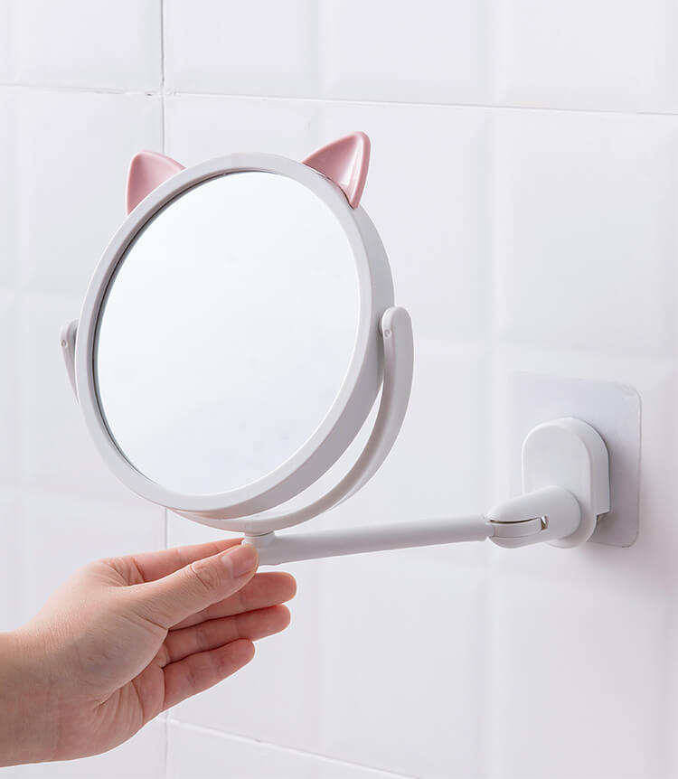 Gương Trang Điểm Treo Tường Tai Mèo Hamart Gương Tròn Mini Dán Tường Nhà Tắm Xoay 360°