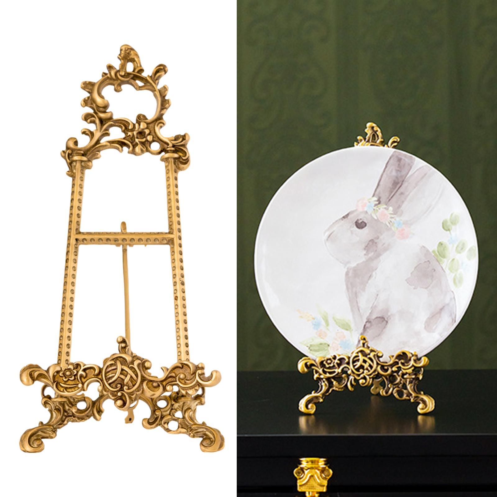 Retro Style Plate Stands for Display, Picture Frame Stand, Brass Easel Storage Rack, Metal Frame Holders for Dish/Photo Easel/ Decorative Plate