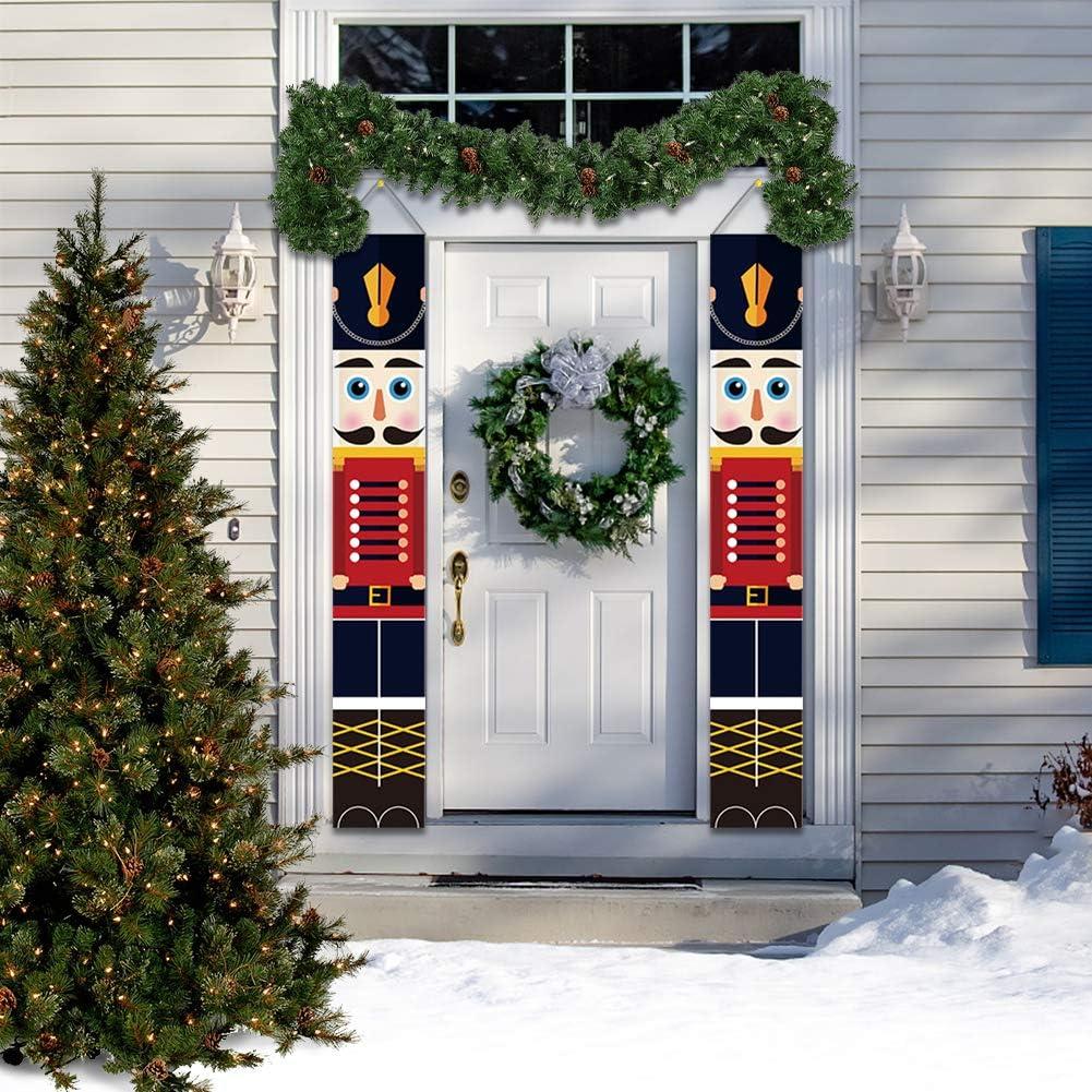 Tập hợp 2 biểu ngữ Giáng sinh trong hình dạng của một nutcracker cho cửa trước, nhà, vườn, nội thất hoặc bên ngoài, tiệc trẻ em, 32 x 180 cm