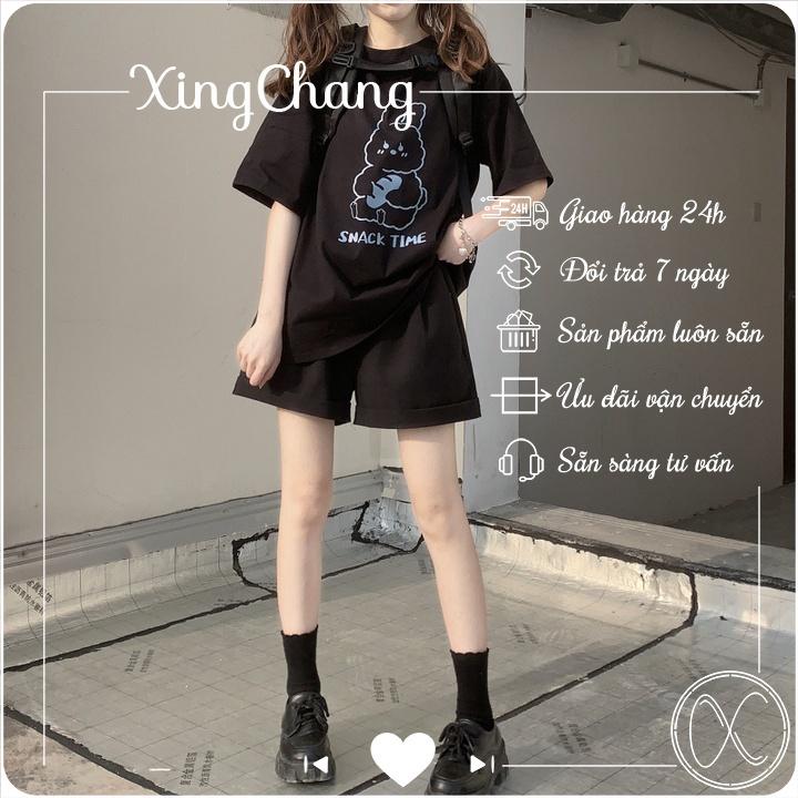 Áo phông nữ hè tay lỡ dáng rộng, Áo chất mịn đẹp dễ thương in Snack Time mã TLW.30