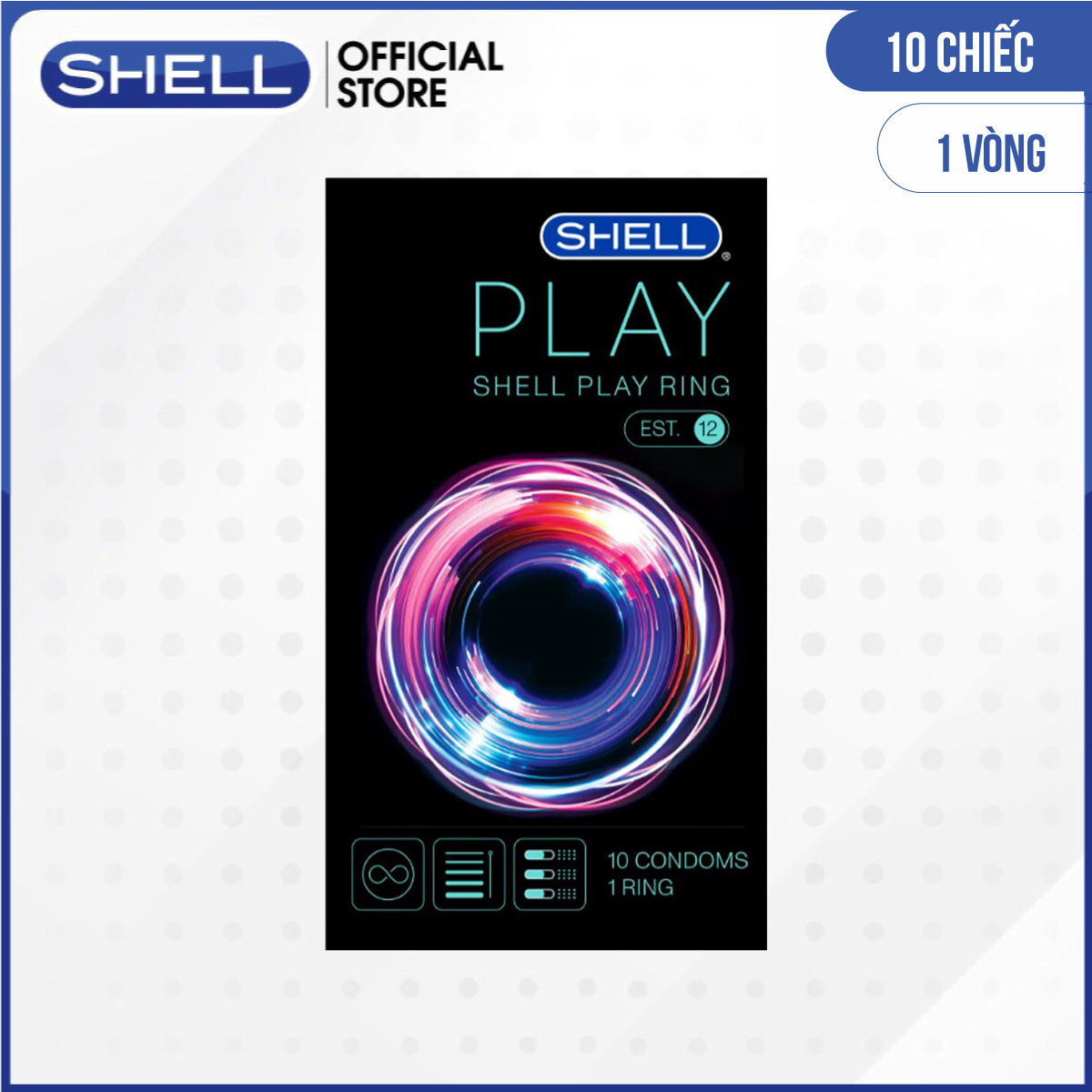 [Hộp 10 cái] Bao cao su Shell Play Ring 6 tính năng