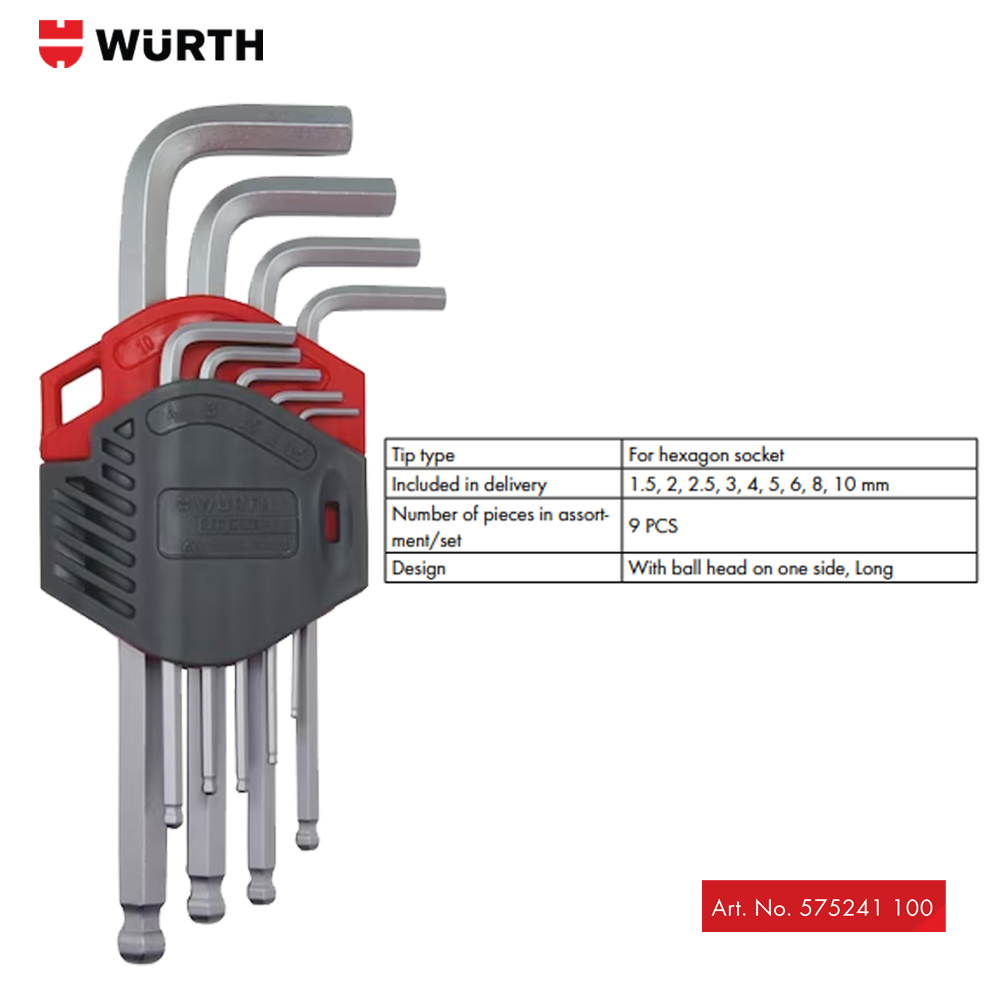 Wurth Bộ Khóa Lục Giác Chữ L 9 Chi Tiết REDSTRIPE