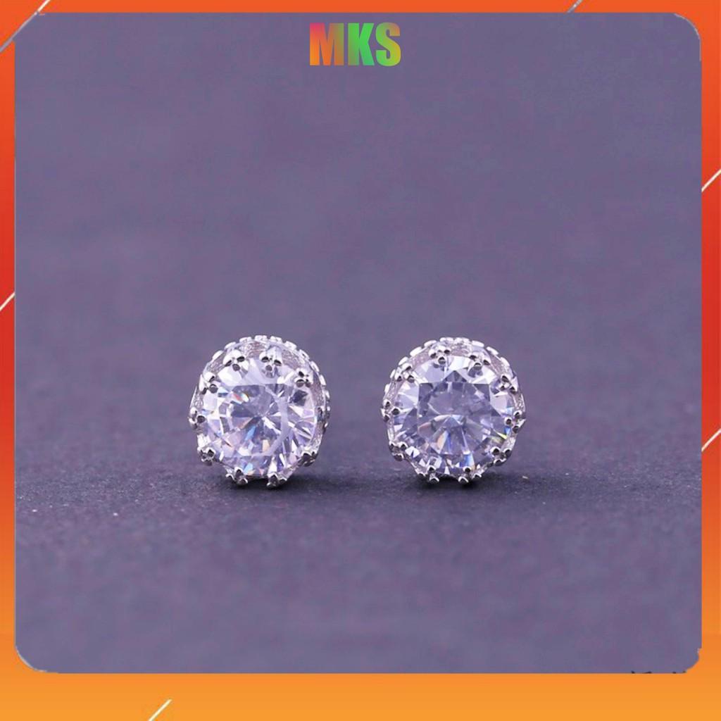 Hoa tai bạc ý, bông bạc tai unisex bac 925 phong cách nam nữ vương miện đinh đá AAA khí chất Hàn Quốc.
