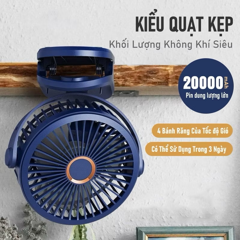 [HÀNG LOẠI ĐẸP]Quạt tích điện mini để bàn pin 10000mAh chạy 24 giờ liên tục 4 chế độ gió xoay 720 độ