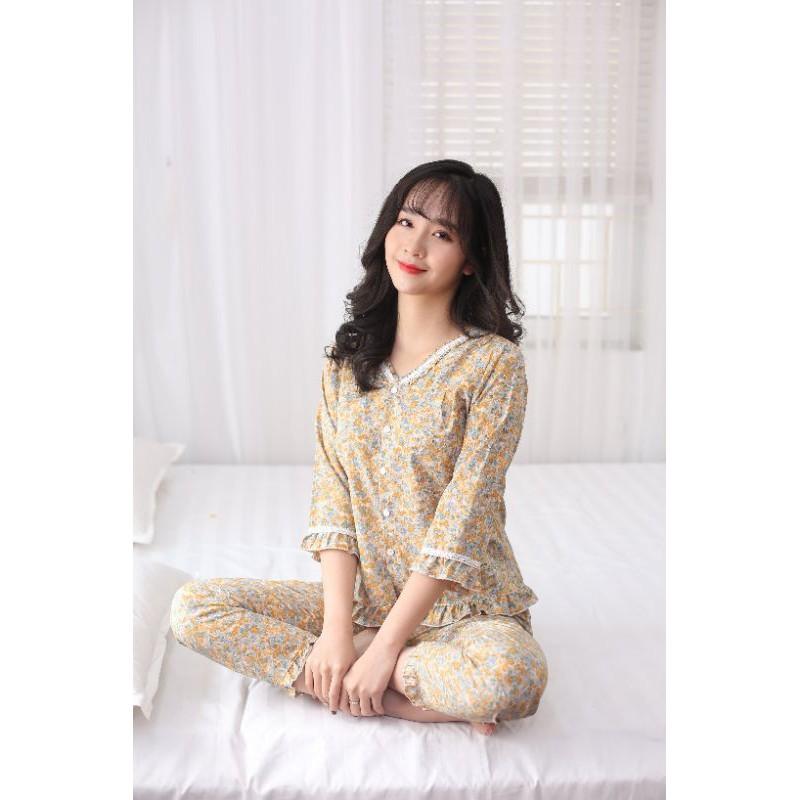 Quần áo mặc nhà cổ ren 2 màu