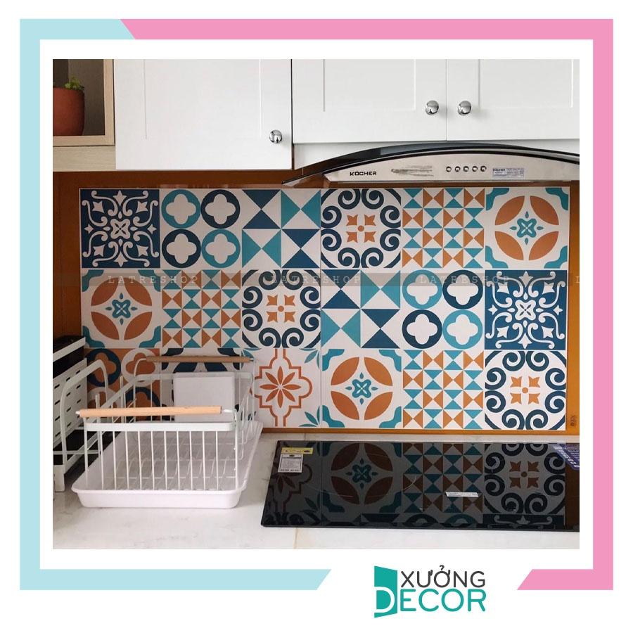 Decal gạch bông chịu nhiệt dán bếp tường nhà tắm dễ lau chùi đề can loại 1 - Blue & Yellow - Nguyên tấm khổ 40x60cm 0003