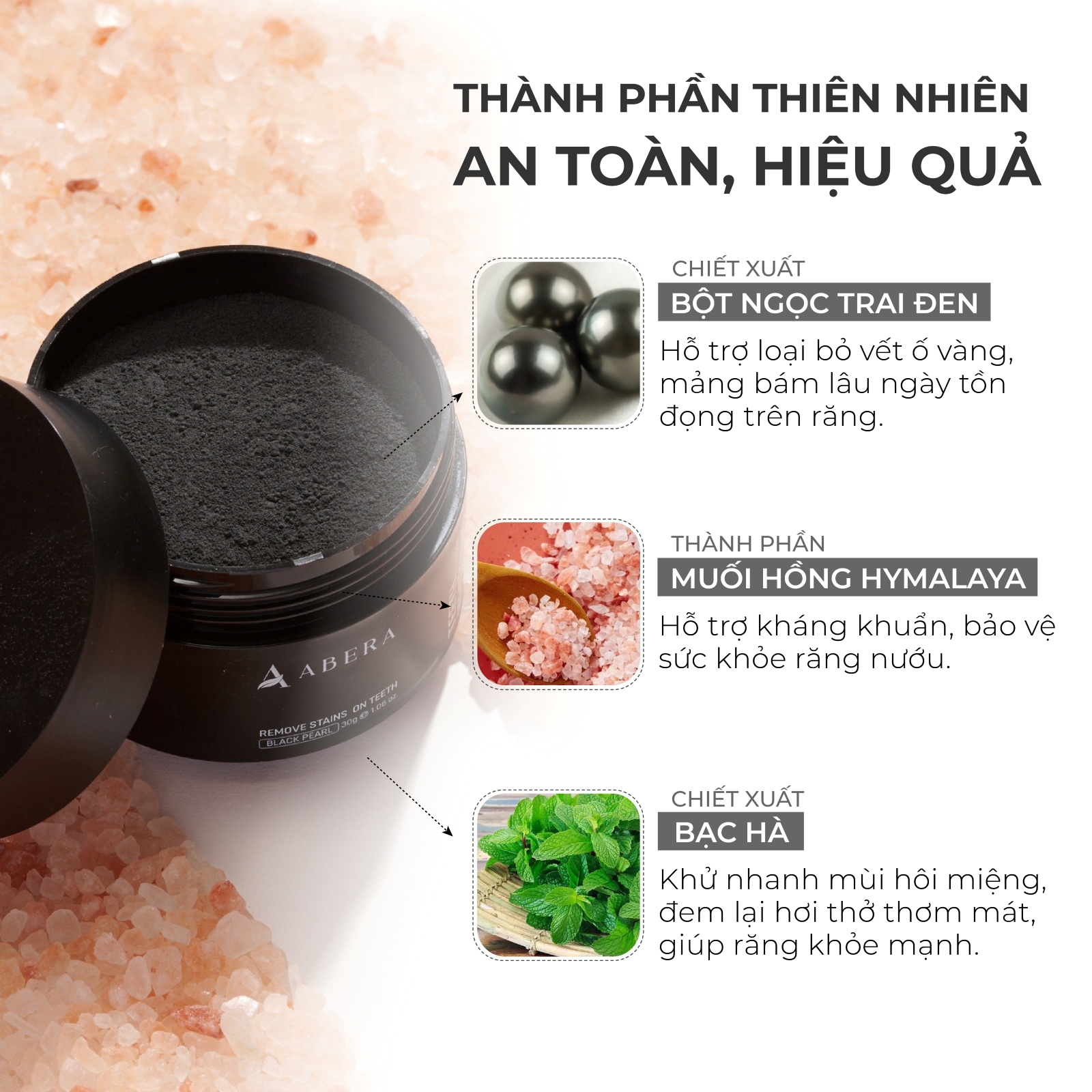 Bột Trắng Răng Abera 30g - Làm Trắng Răng, Loại Bỏ Ố Vàng, Mảng Bám, Cao Răng Lâu Năm