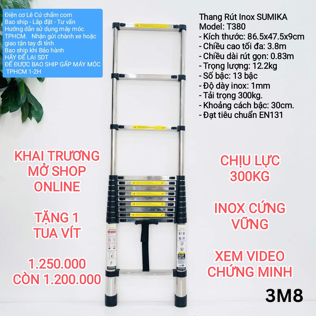 Thang rút đơn INOX Sumika 3m8 - Bao ship gấp 1-2H