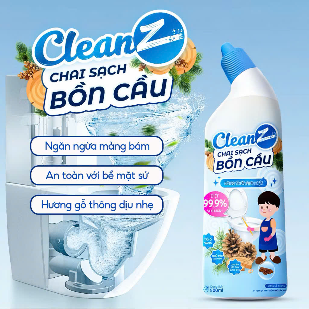 Chai Tẩy Sạch Bồn Cầu Diệt Khuẩn CleanZ hương gỗ thông - 500ml
