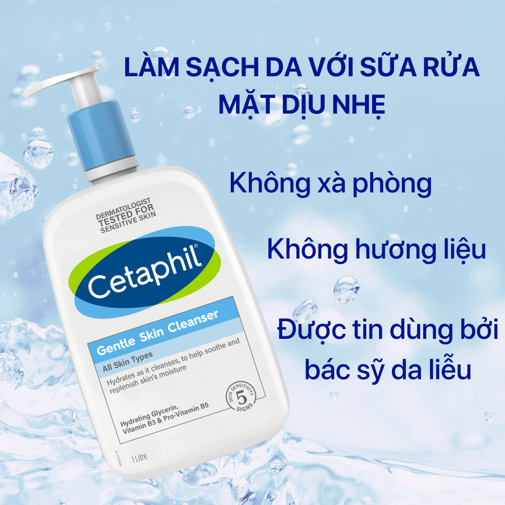 Sữa rửa mặt Cetaphil làm sạch dịu lành cho da nhạy cảm không xà phòng Cetaphil Gentle Skin Cleanser 1000ml