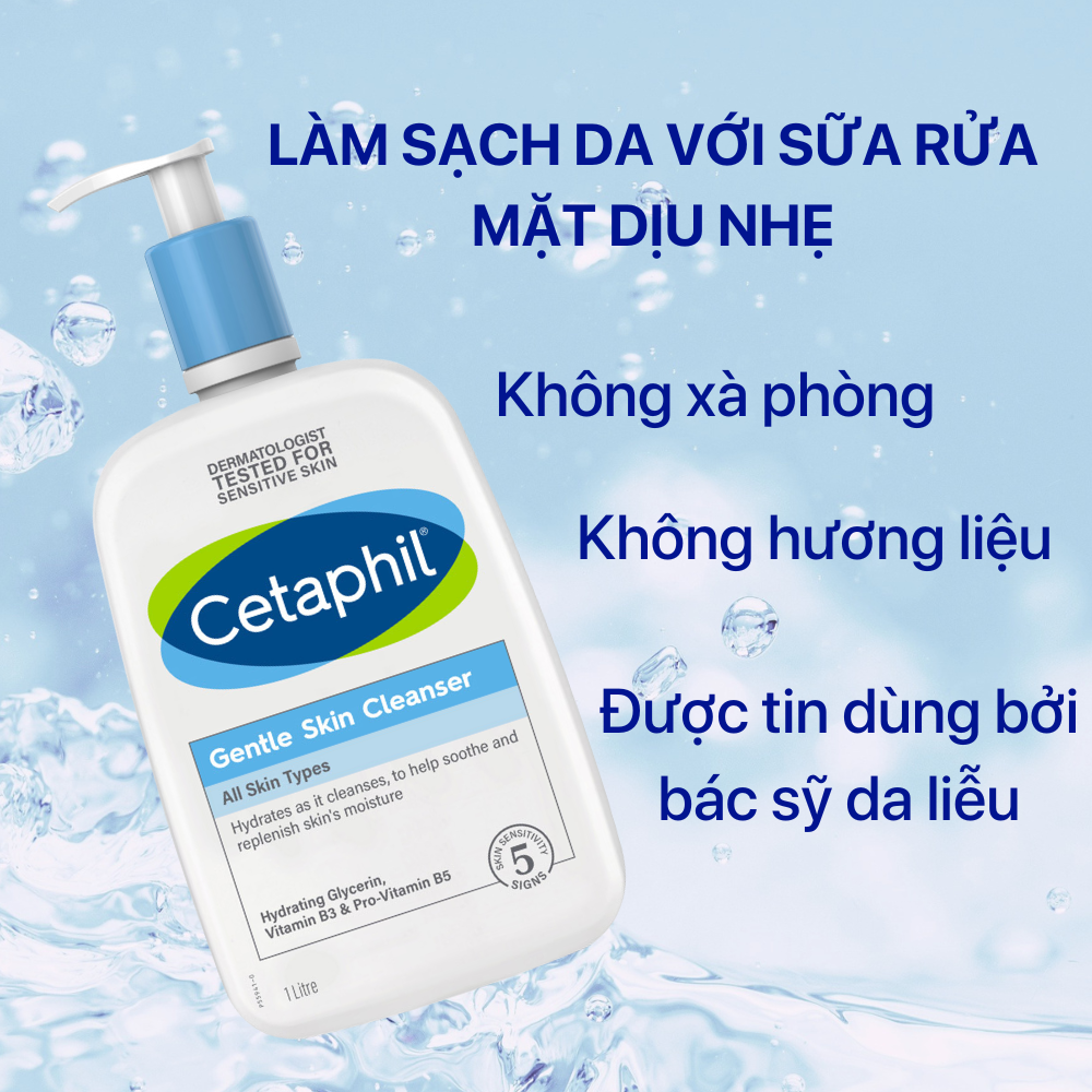 Sữa rửa mặt Cetaphil Gentle Skin Cleanser 1000ml làm sạch dịu lành cho da nhạy cảm không xà phòng