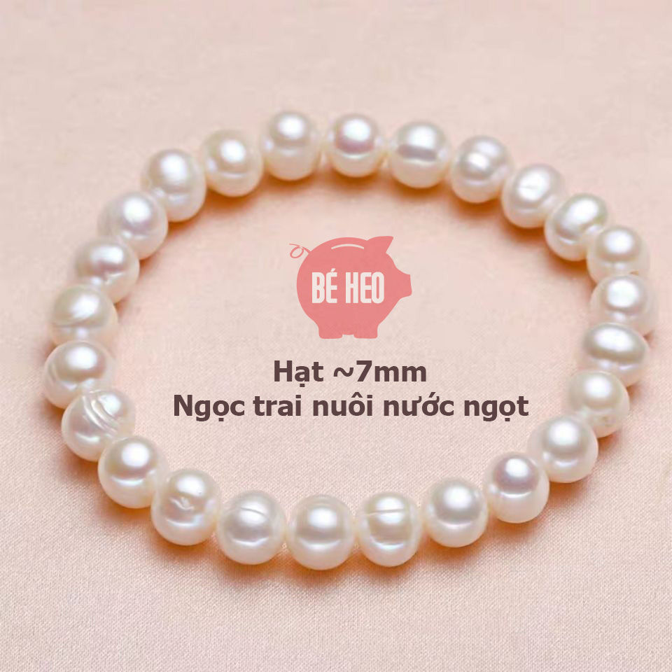 Lắc tay ngọc trai nuôi nước ngọt - Lắc tay nữ 7-8ly - Tặng quà và hộp trang sức Bé Heo BHLT170