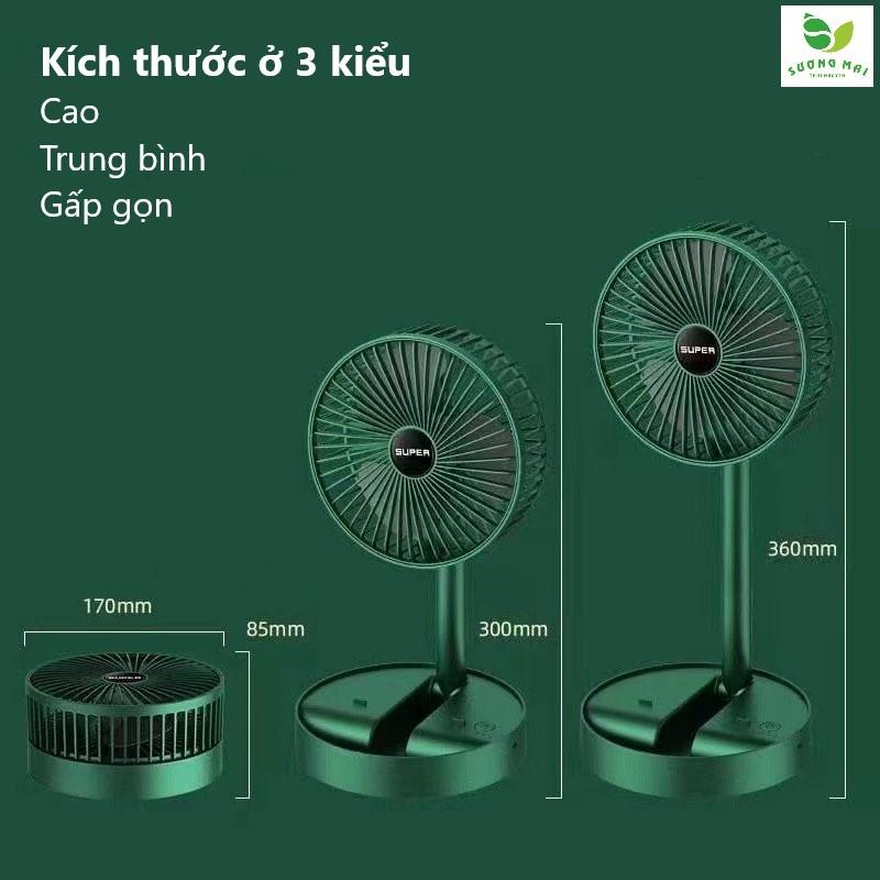 Quạt mini sạc USB gấp gọn, tích điện và điều chỉnh độ cao tiện lợi