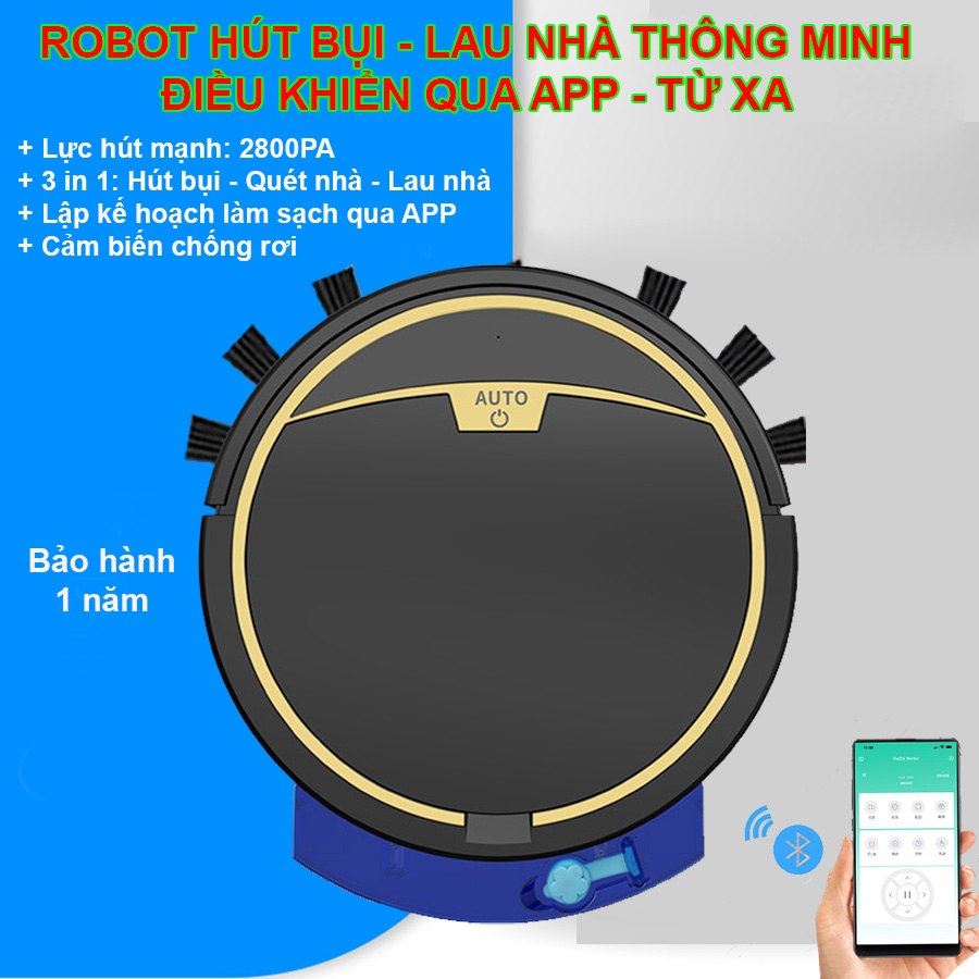 Robot hút bụi, lau nhà thông minh RS600. Robot hút bụi cao cấp, có điều khiển App điện thoại, Remote từ xa. Máy hút bụi tự động lực hút mạnh, pin lâu