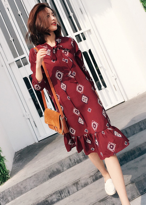 Đầm Xuống Phố Form Dễ Thương Nơ Cổ DN034 MayBlue