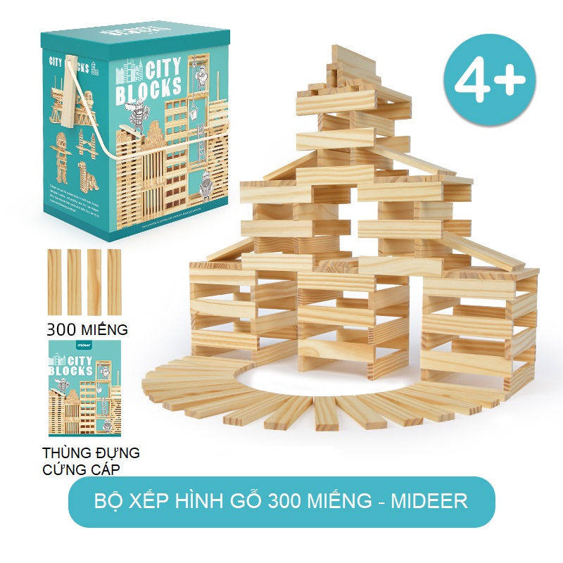 Đồ chơi xếp hình City Blocks Mideer - 300 miếng gỗ