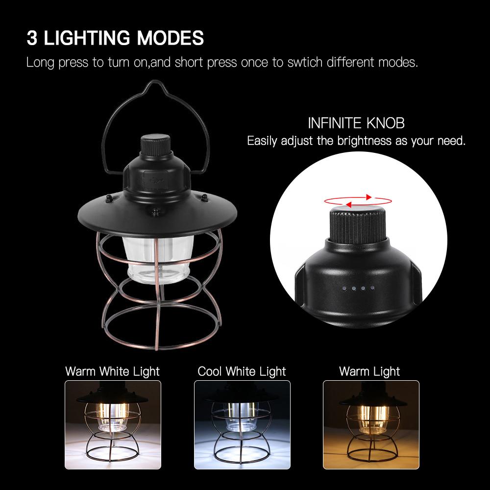 Đèn cắm trại USB với màu cam ấm áp Chống nước IPX4 treo ngoài trời để cắm trại và câu cá