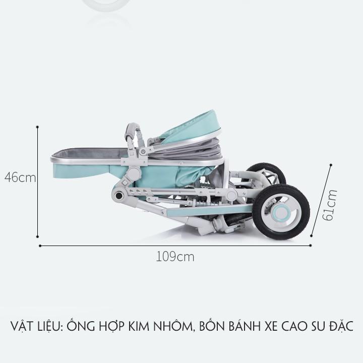 Xe đẩy em bé, xe đẩy trẻ sơ sinh 2 chiều 3 tư thế có giảm xóc nôi tháo rời bánh xe cao su