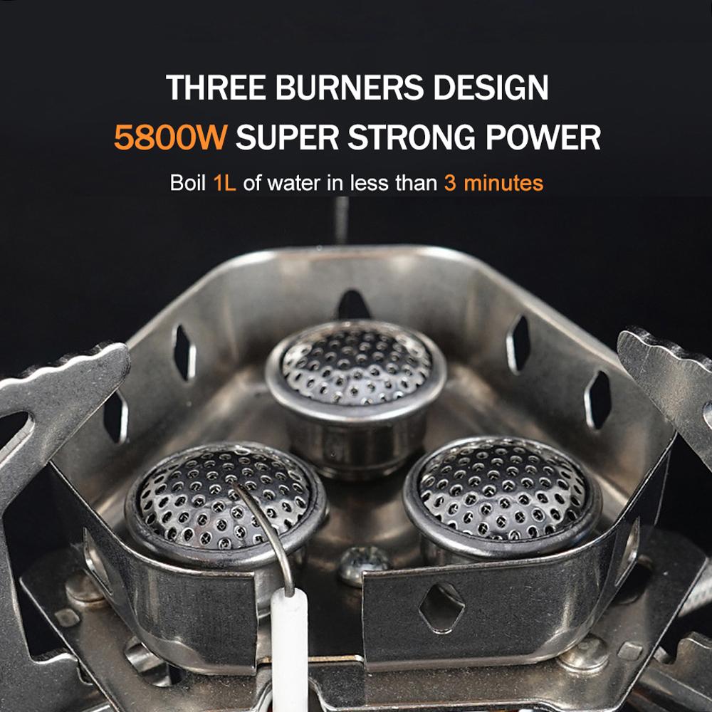 TOMSHOO 5800W Foldable Camping Gas Stove 3 Burners Piezo Ignition Lightweight Windproof Backpacking Stove Outdoor Cooking Stove for Camping Hiking Picnics